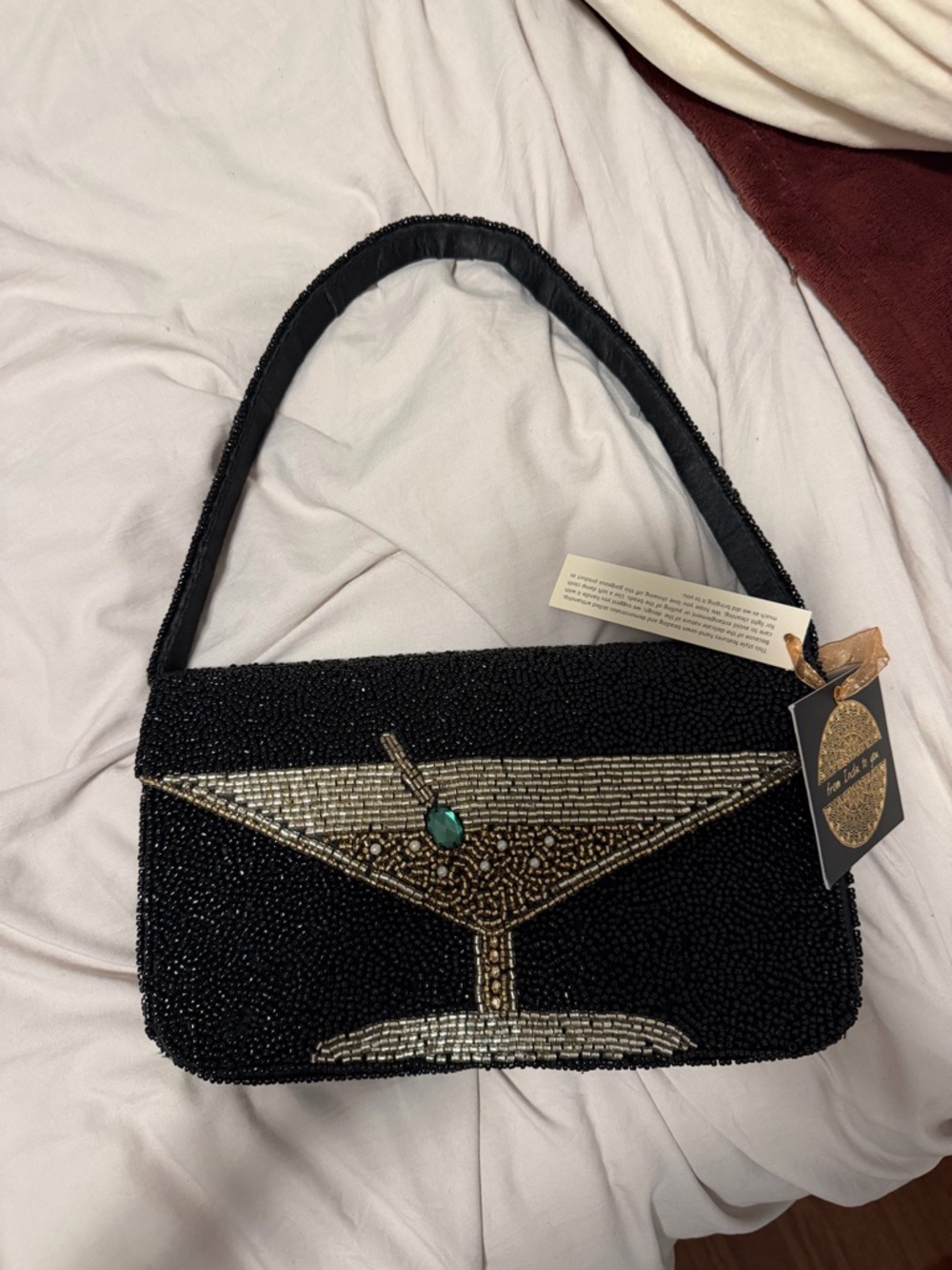 NEW NWT Viral Beaded Martini Bag Made In India Cocktail Olive Big Martini Glass